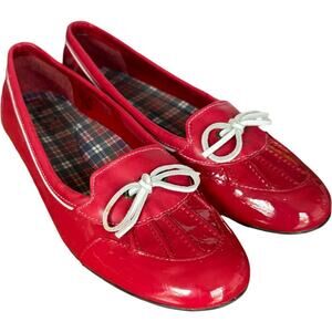 L.L.Bean Coastal Rain Skimmers Patent w/ Plaid Lining Ballet Flat Red 8.5M